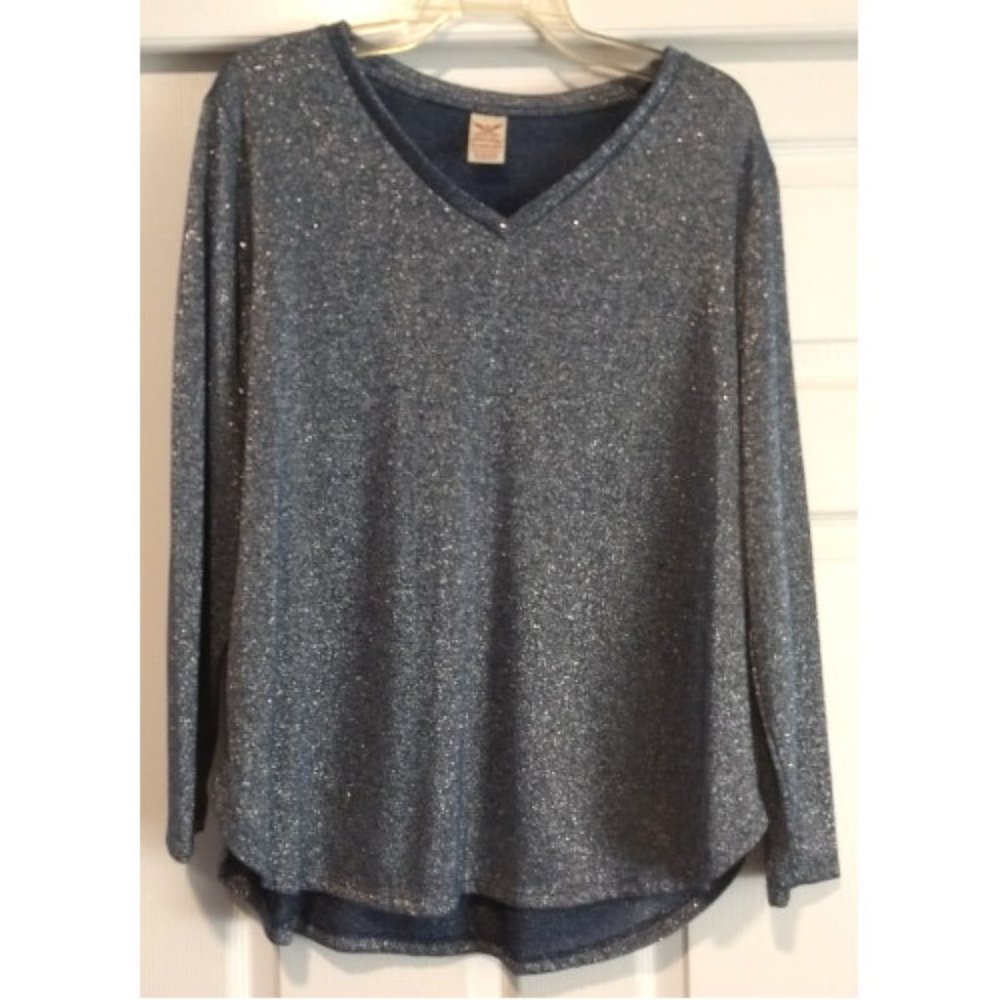 NWOT Faded Glory Blue with Silver Metallic Threads Top